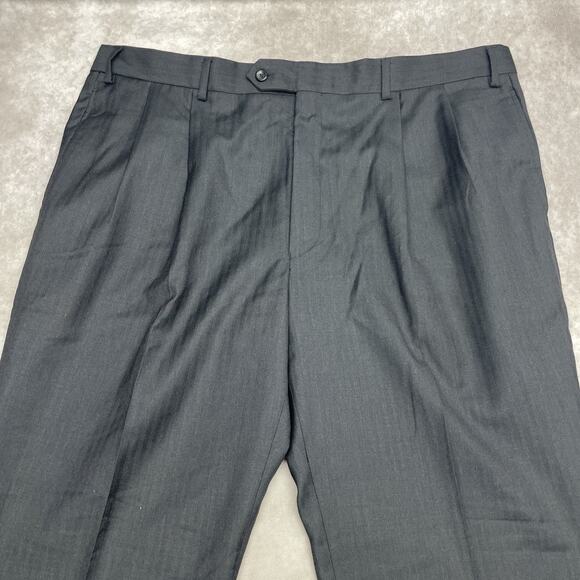Jos A Bank Executive Mens 40 x 30.5 Black Dress Pants Wool Pleated Herringbone - Picture 3 of 9